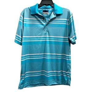 Jack Nicklaus golden bear turquoise stripe gold polo shirt smart dry sz M